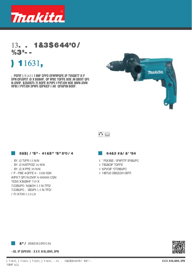 Página 1 del manual Ficha técnica Makita HP1631K