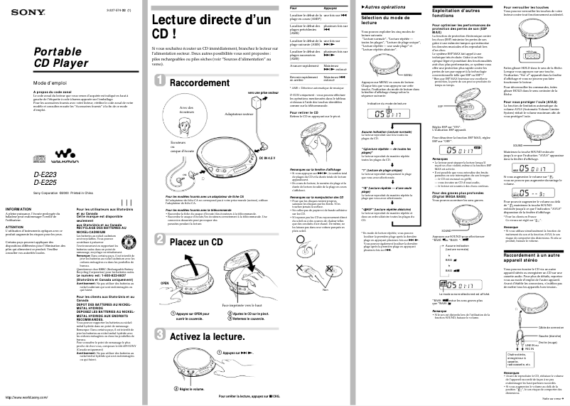 Imagen de la primera página del manual del dispositivo Discman D-E225