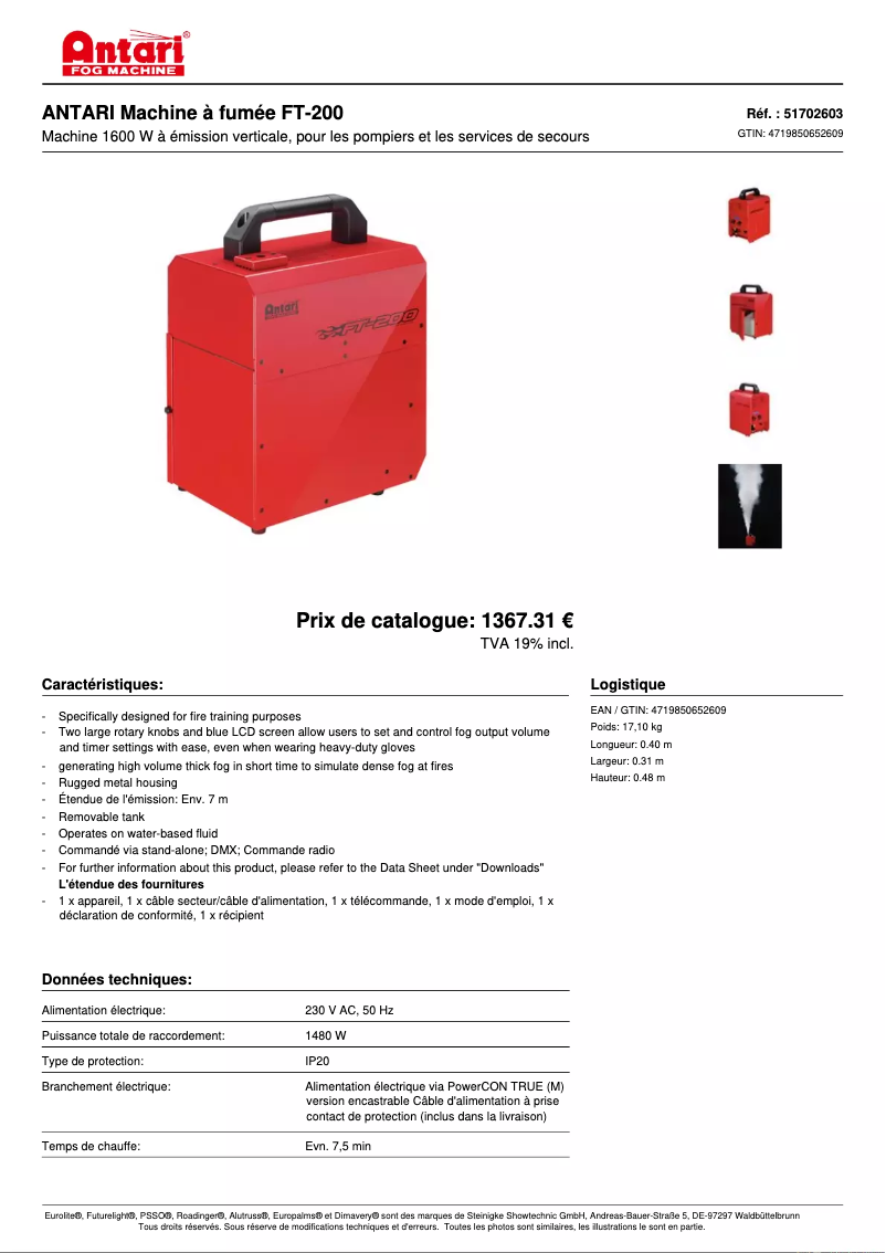 Página 1 del manual Ficha técnica Antari FT-200