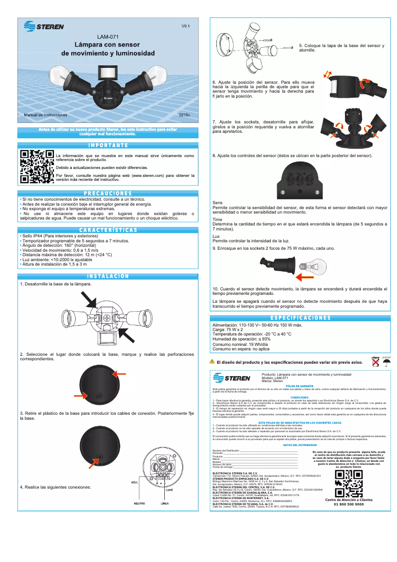 Imagen de la primera página del manual del dispositivo LAM-071