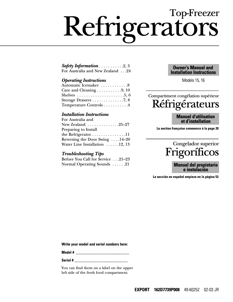 Imagen de la primera página del manual del dispositivo GTG15FBMWW