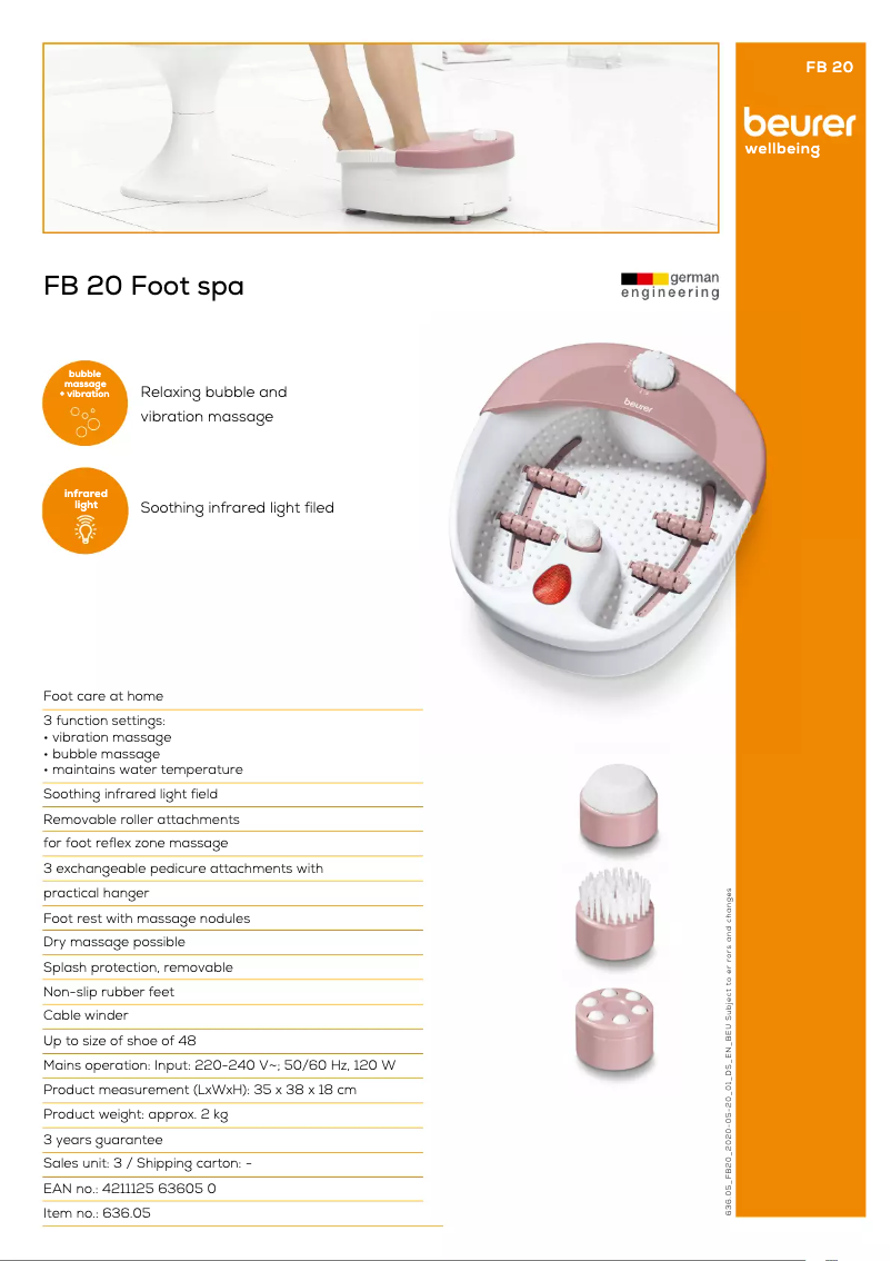 Página 1 del manual Ficha técnica Beurer FB 20