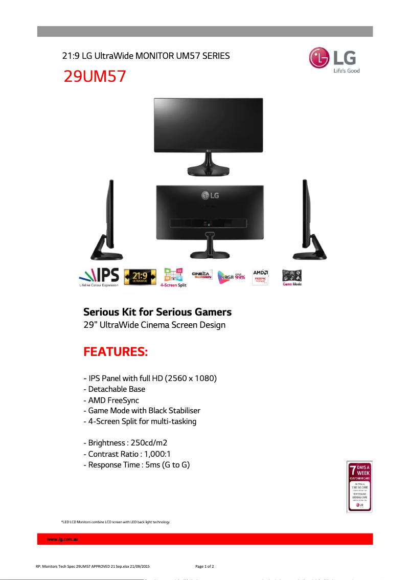 Imagen de la primera página del manual del dispositivo 29UM57-P