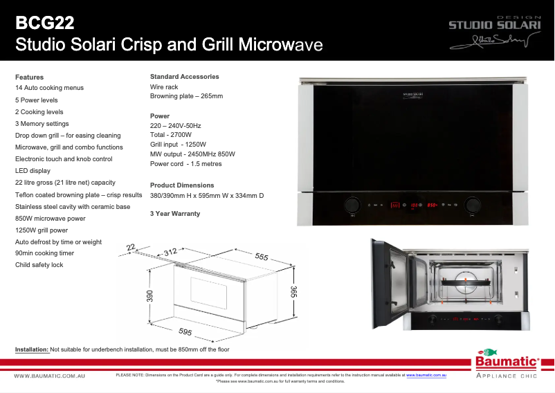Página 1 del manual Ficha técnica Baumatic BCG22