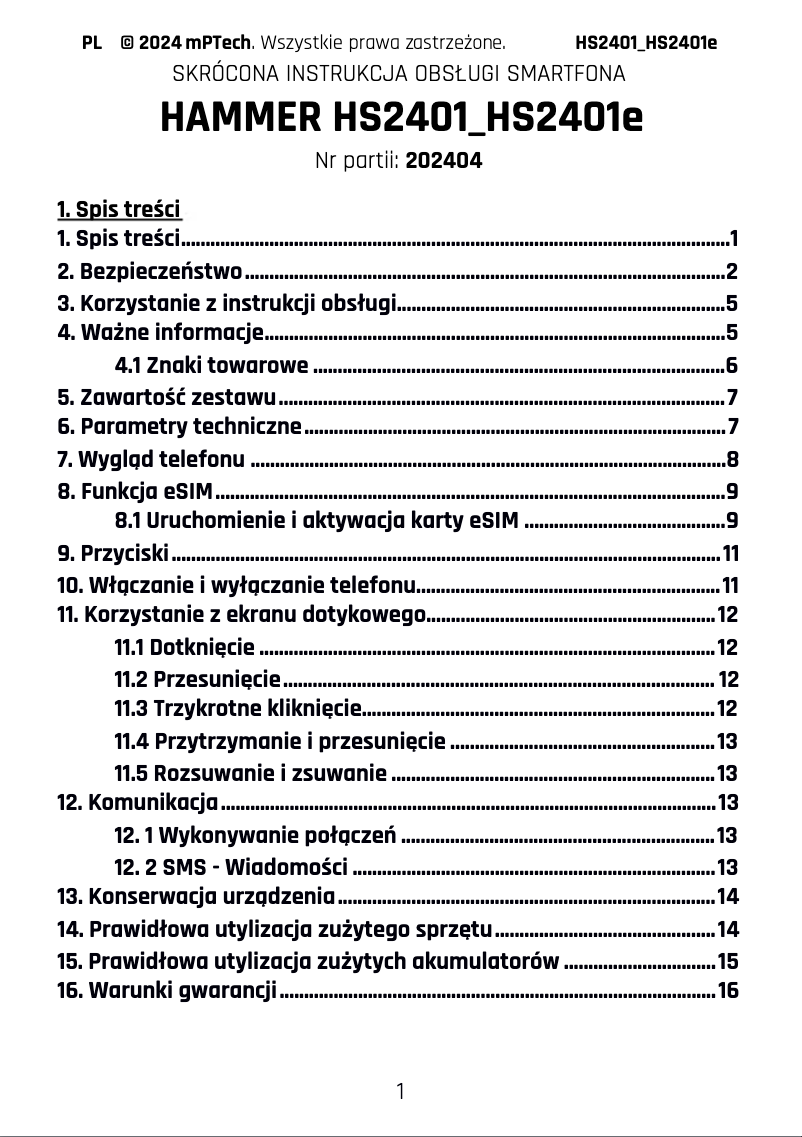 Página 1 del manual Manual de usuario Hammer Steel Lite