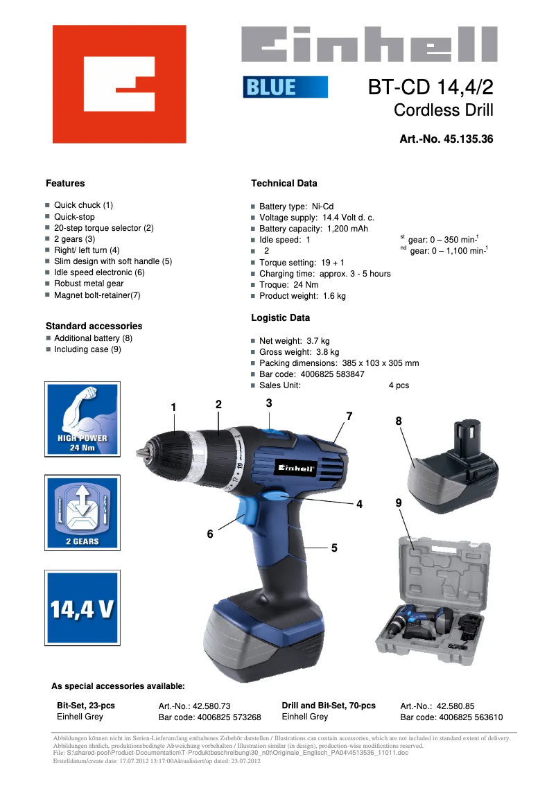 Imagen de la primera página del manual del dispositivo BT-CD 14,4/2