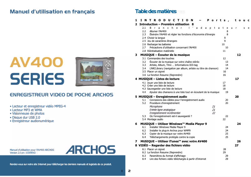 Imagen de la primera página del manual del dispositivo AV400