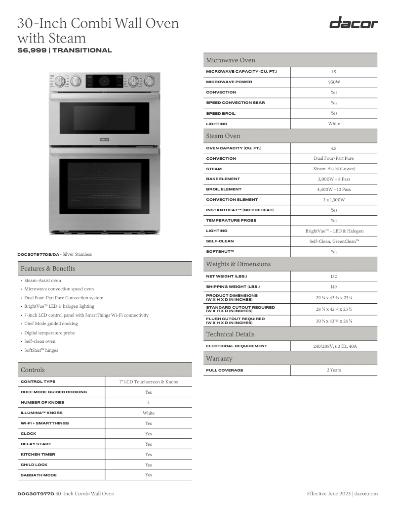 Página nº 1 - Ficha técnica Dacor DOC30T977DS