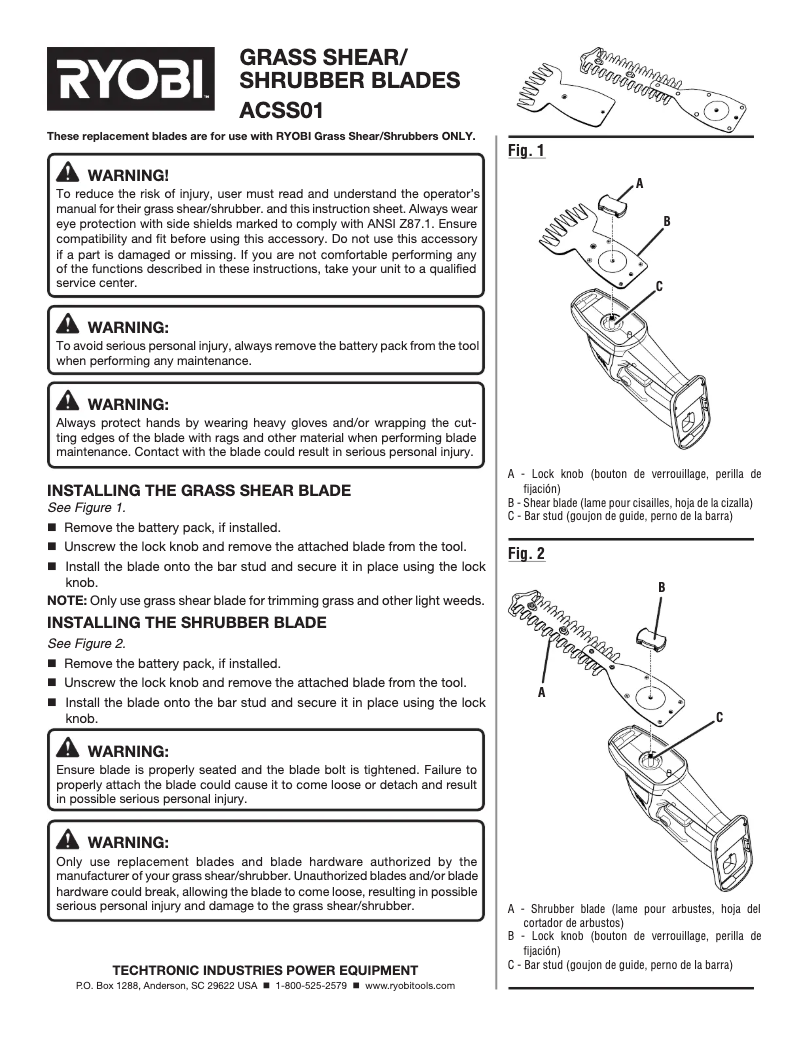 Página nº 1 - Manual de usuario RYOBI ACSS01