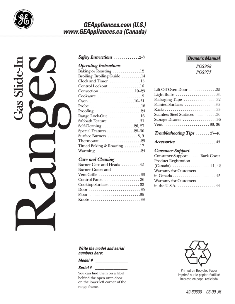 Página 1 del manual Manual de uso y mantenimiento GE Profile PGS975BEMBB