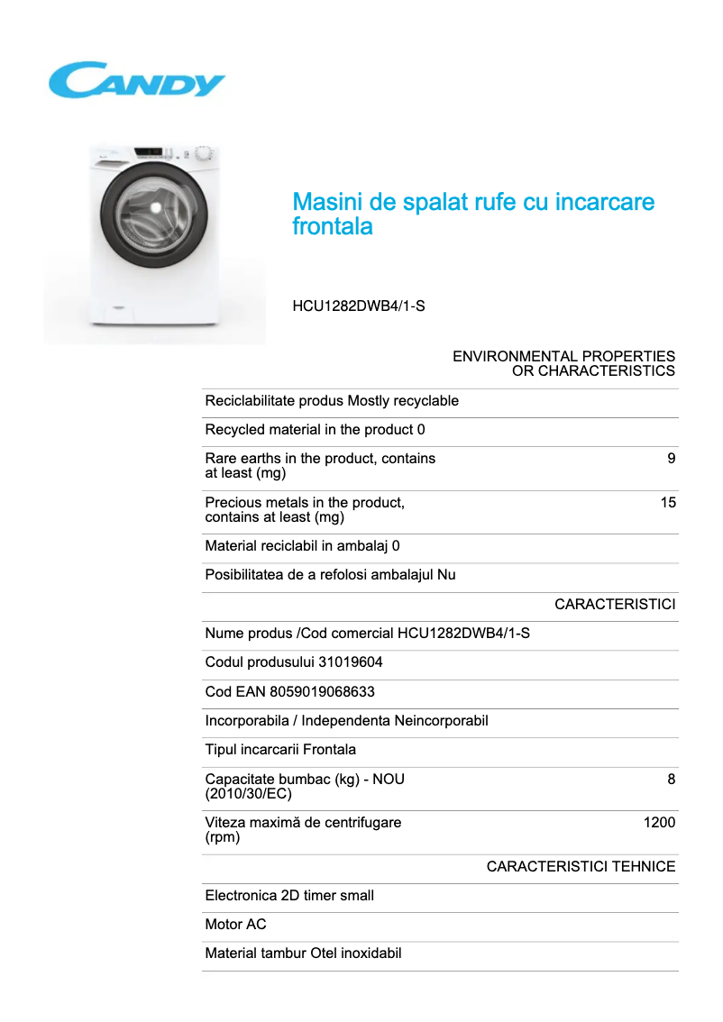 Imagen de la primera página del manual del dispositivo HCU1282DWB4/1-S