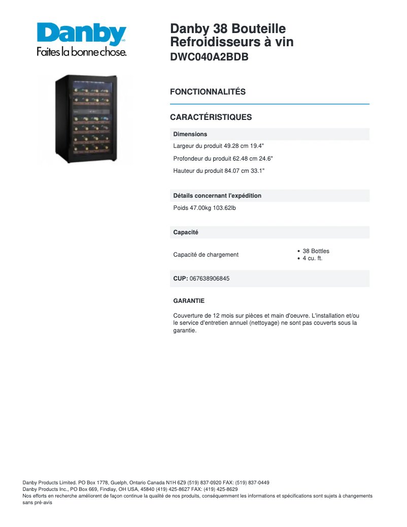Página 1 del manual Manual de usuario Danby DWC040A2BDB