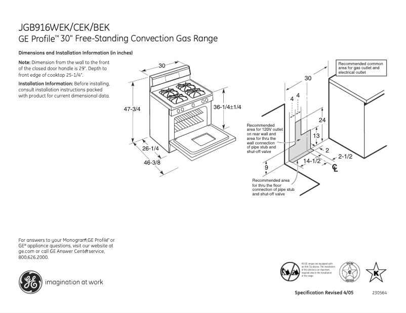 Página 1 del manual Ficha técnica GE Profile JGB916CEKCC