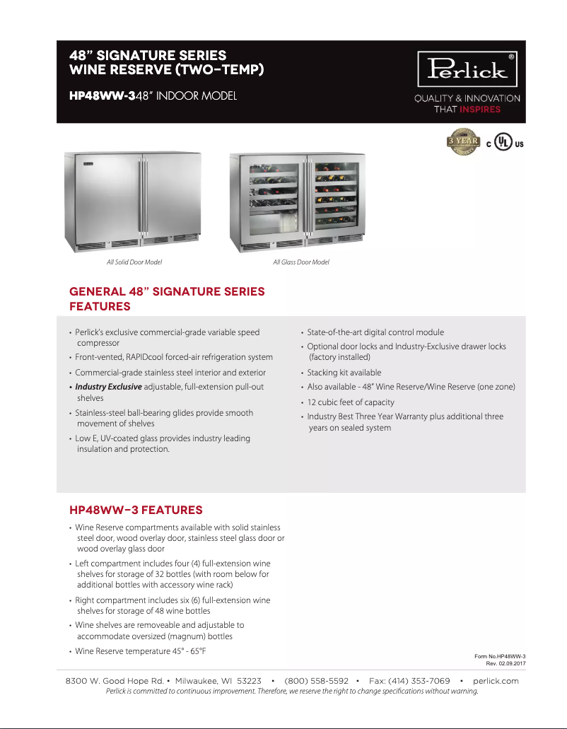 Imagen de la primera página del manual del dispositivo Signature Series HP48WO-S-3-3L-3R