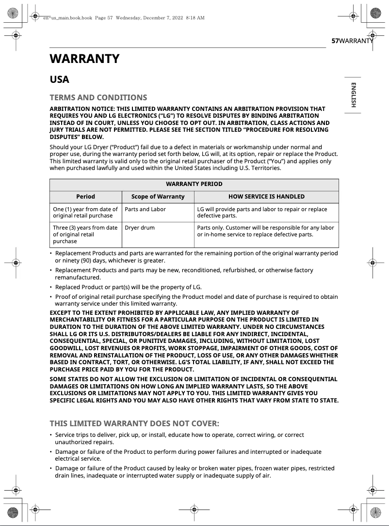 Página nº 1 - Información de garantía LG DLGX6501W
