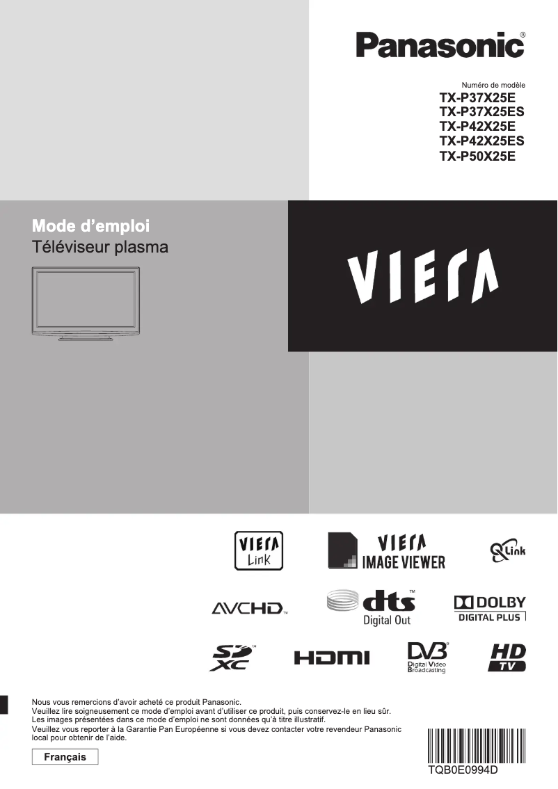Página nº 1 - Manual de usuario Panasonic Viera TX-P50X25E