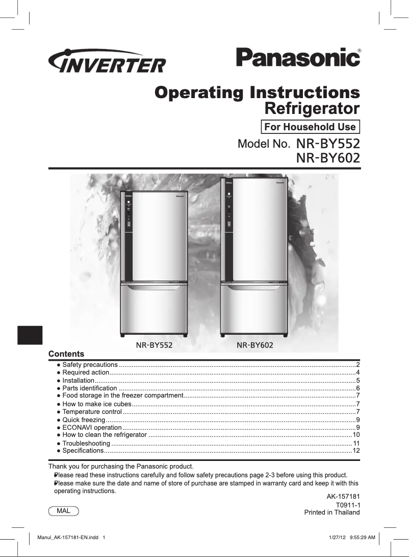 Imagen de la primera página del manual del dispositivo NR-BY552XS