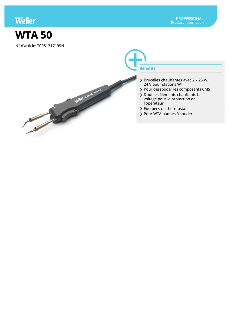 Página 1 del manual Ficha técnica Weller WTA 50