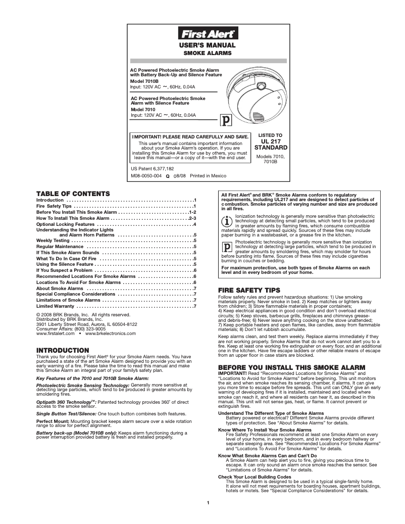 Página 1 del manual Manual de usuario First Alert 7010B