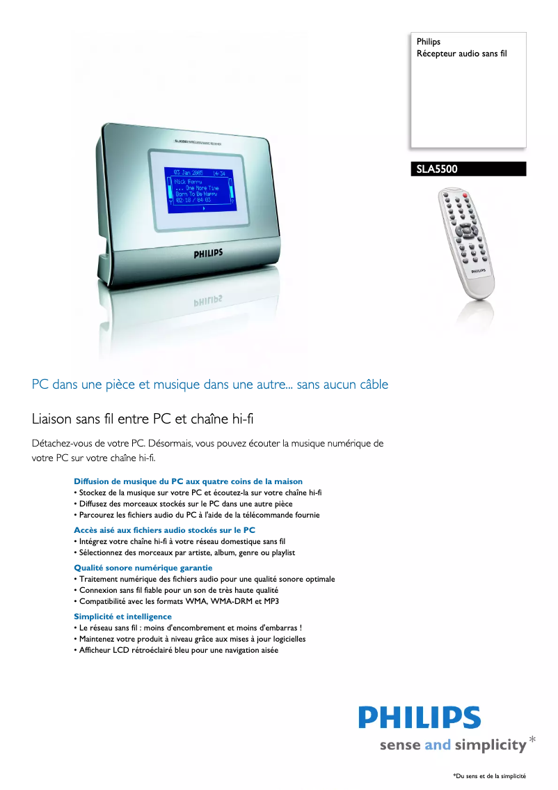 Página 1 del manual Ficha técnica Philips SLA5500