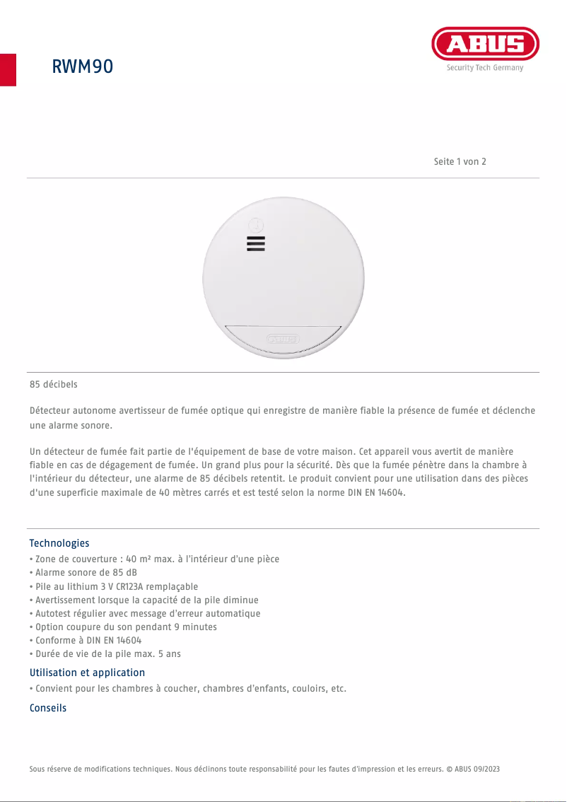 Imagen de la primera página del manual del dispositivo RWM90
