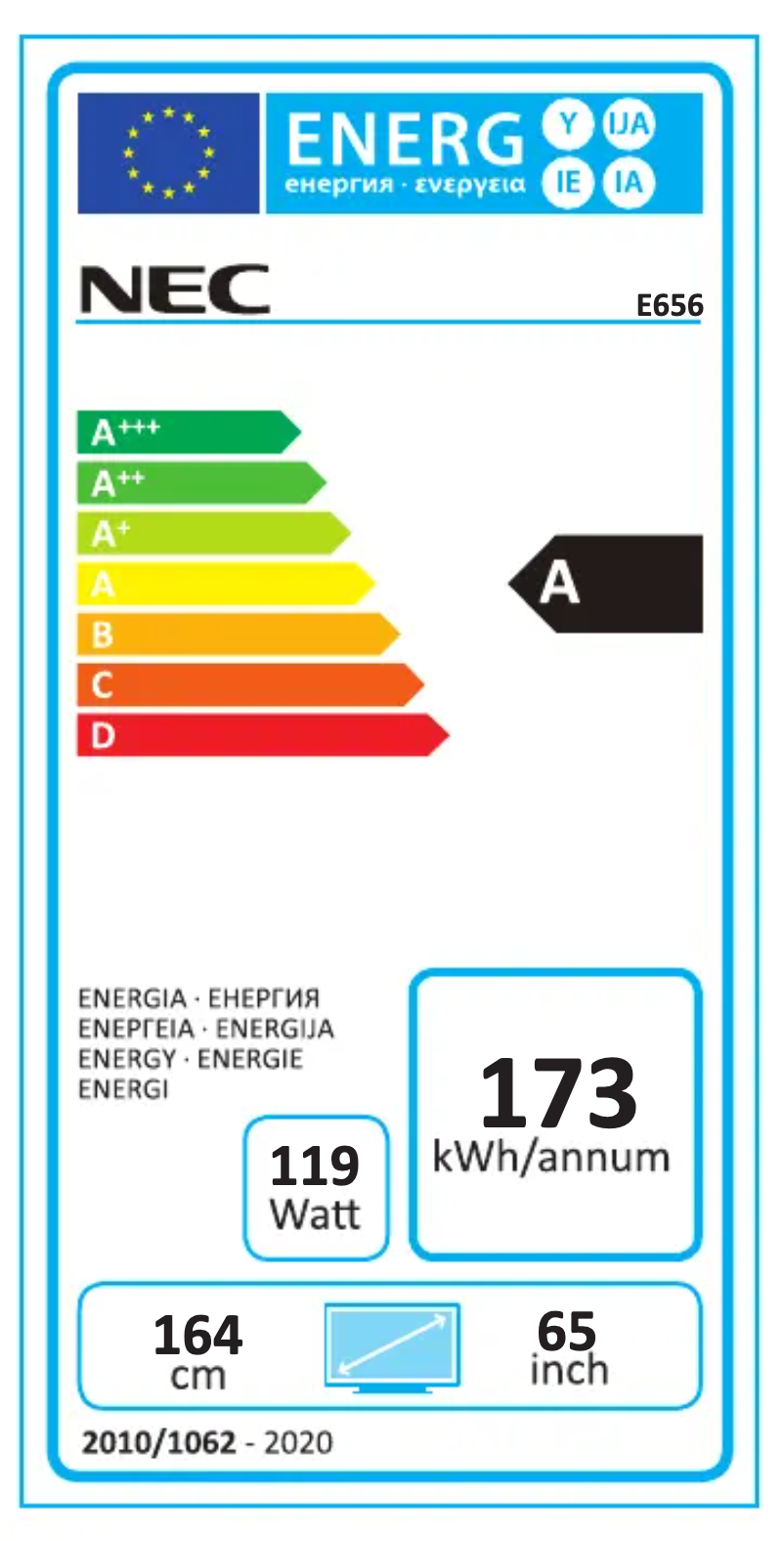 Página nº 1 - Etiqueta energética NEC MultiSync E656