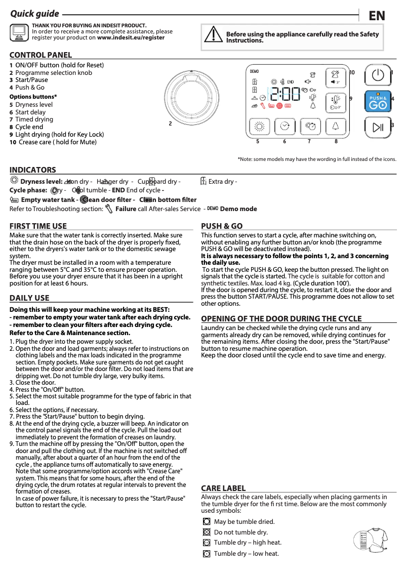 Página 1 del manual Manual de usuario Indesit YT M11 83 X UK