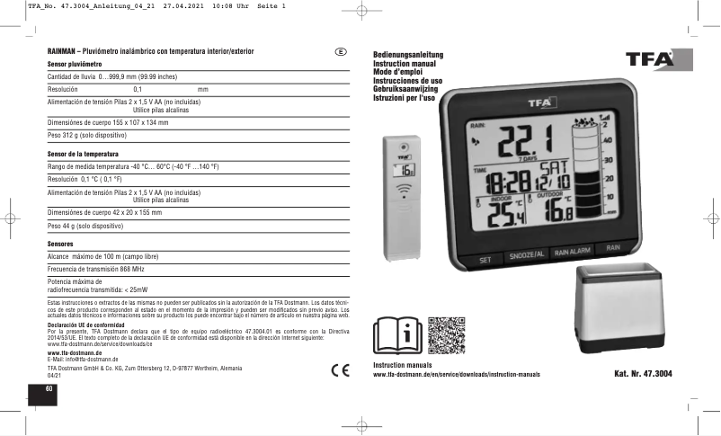 Página nº 1 - Manual de usuario TFA Rainman 47.3004.01