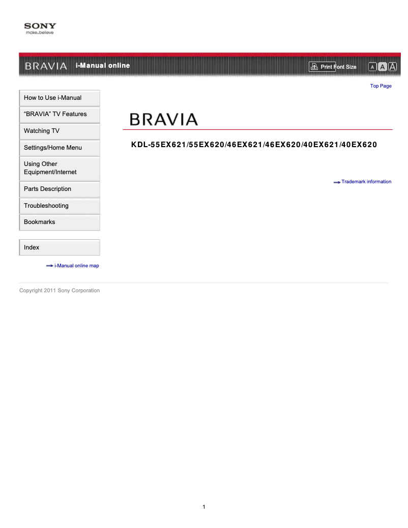 Imagen de la primera página del manual del dispositivo Bravia KDL-55EX620