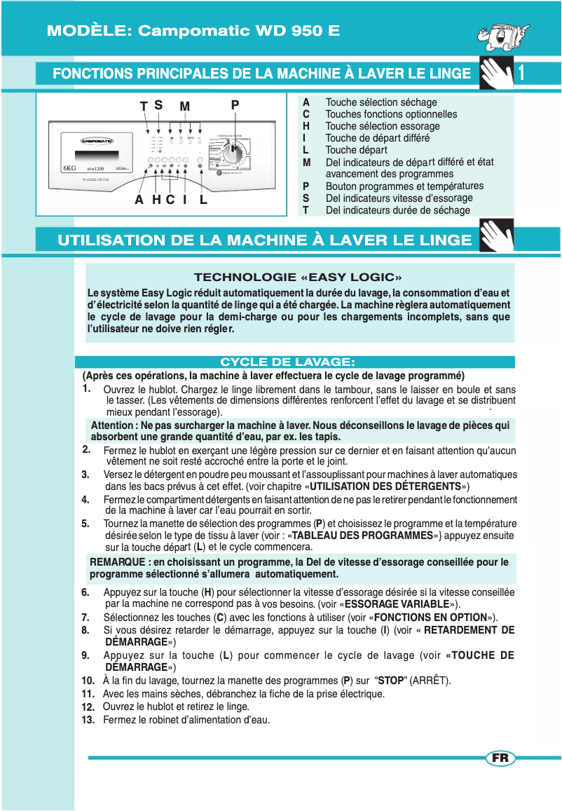 Página nº 1 - Manual de usuario Campomatic WD950E