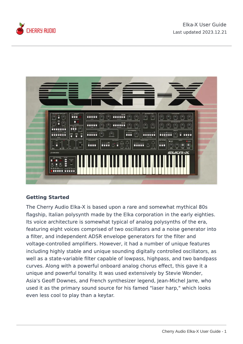 Imagen de la primera página del manual del dispositivo Elka-X