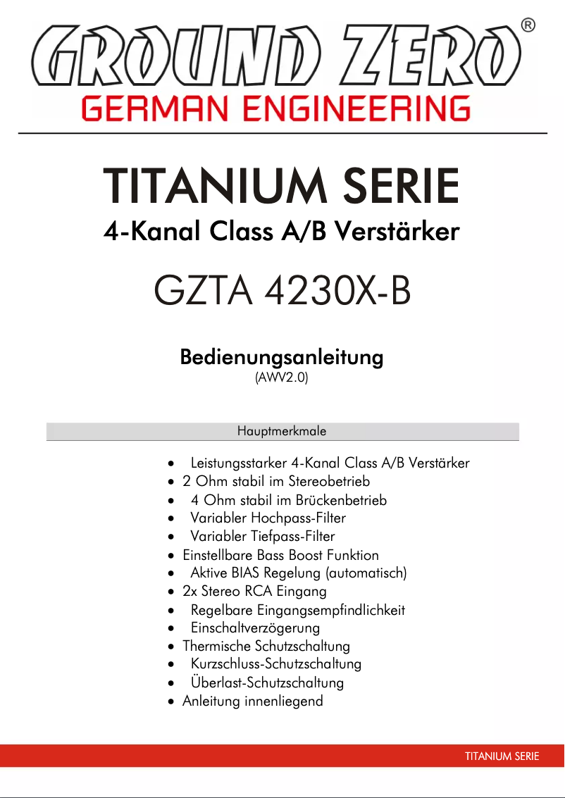 Página 1 del manual Manual de usuario Ground Zero GZTA 4230X-B