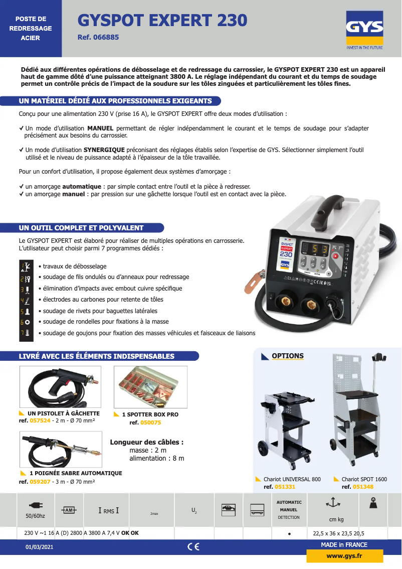 Página 1 del manual Ficha técnica GYS Gyspot Expert 230