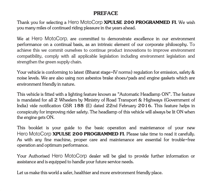 Imagen de la primera página del manual del dispositivo Xpulse 200 FI (2019)