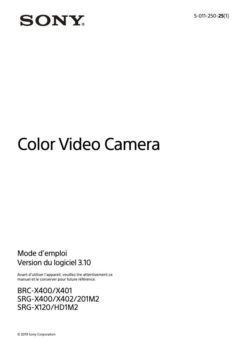 Imagen de la primera página del manual del dispositivo SRG-X400