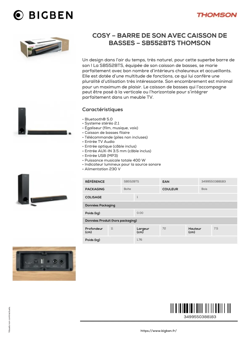 Imagen de la primera página del manual del dispositivo SB552BTS