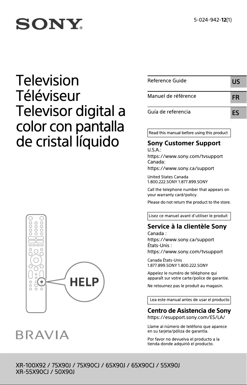 Página 1 del manual Manual de usuario Sony XR-65X90CJ