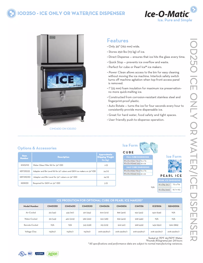 Página 1 del manual Ficha técnica Ice-O-Matic IOD250