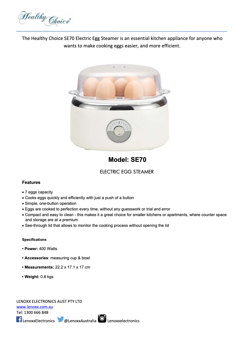 Página 1 del manual Ficha técnica Healthy Choice SE70