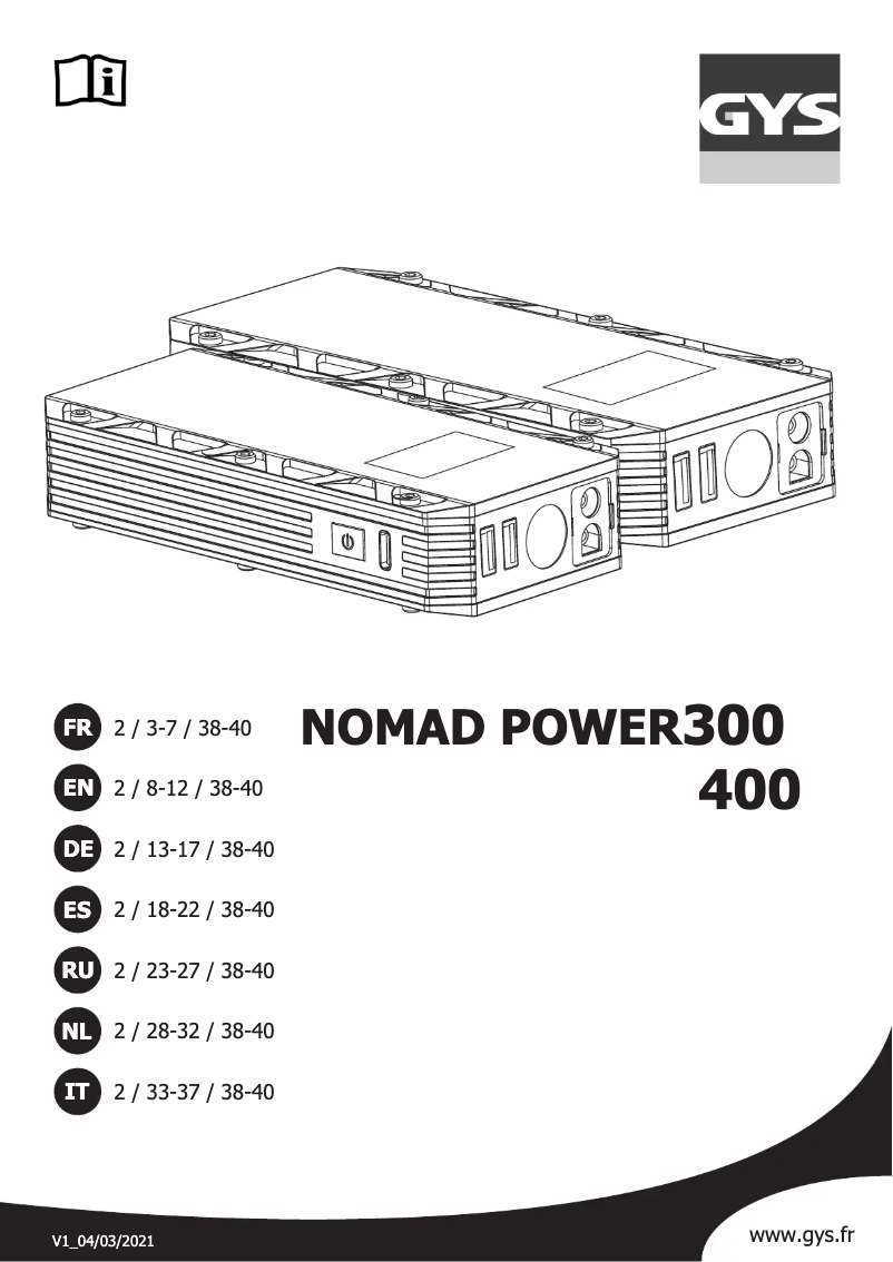 Imagen de la primera página del manual del dispositivo Nomad Power 400