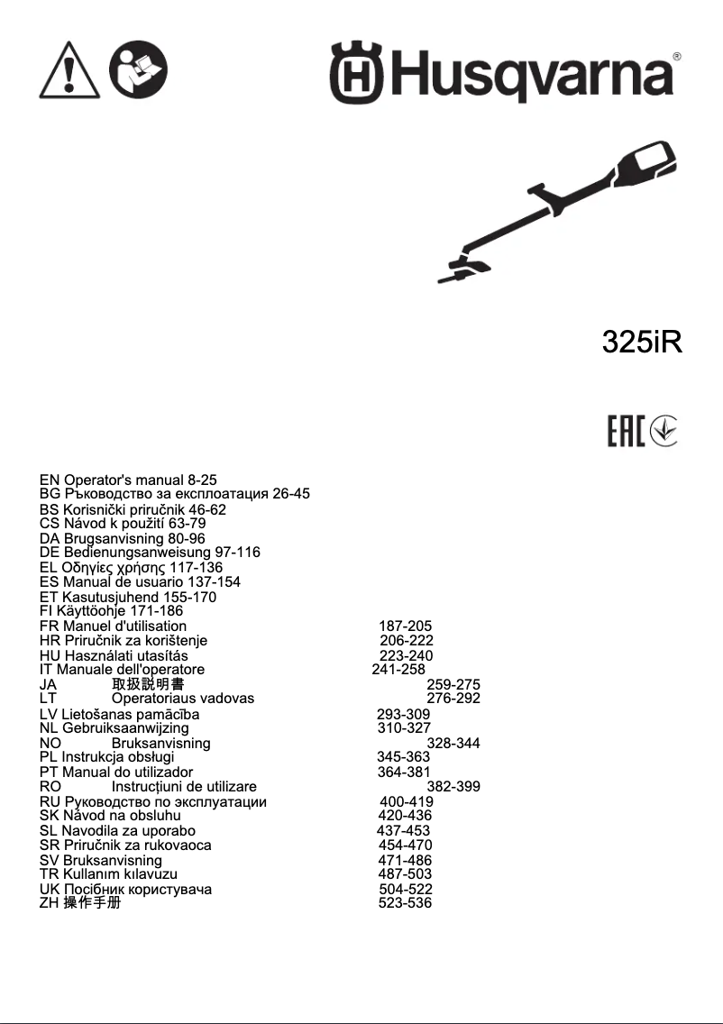 Imagen de la primera página del manual del dispositivo 325iR