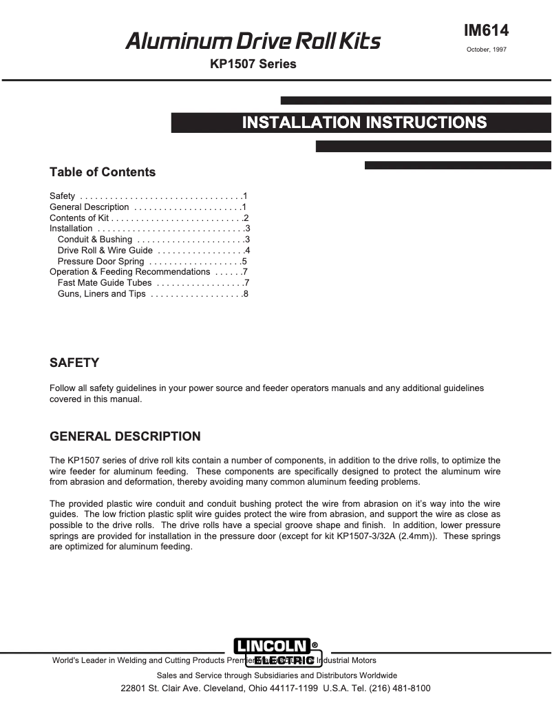 Imagen de la primera página del manual del dispositivo Aluminum Drive Roll Kit