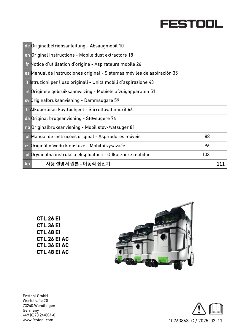 Página nº 1 - Manual de usuario Festool Cleantec CTL 26