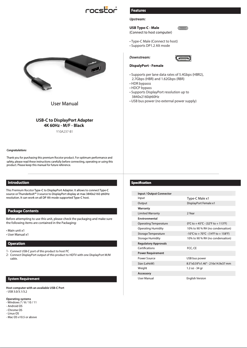 Imagen de la primera página del manual del dispositivo Y10A237-B1