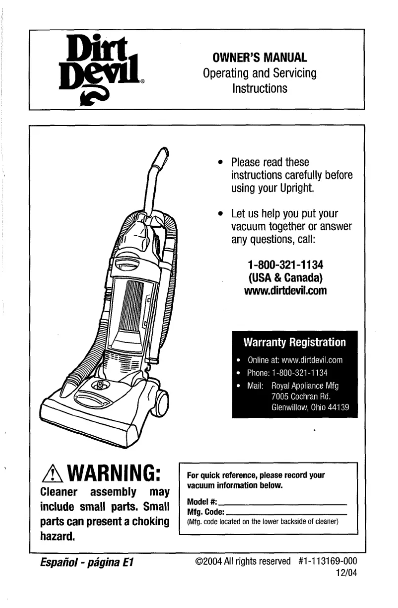 Página 1 del manual Manual de usuario Dirt Devil Vision M087900