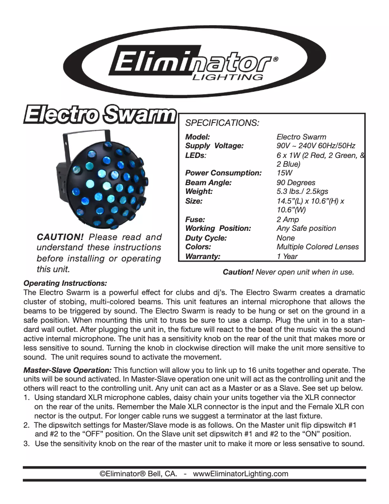 Imagen de la primera página del manual del dispositivo Electro Swarm