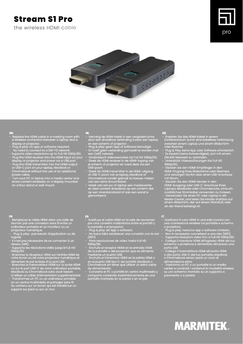 Página 1 del manual Ficha técnica Marmitek Stream S1 Pro