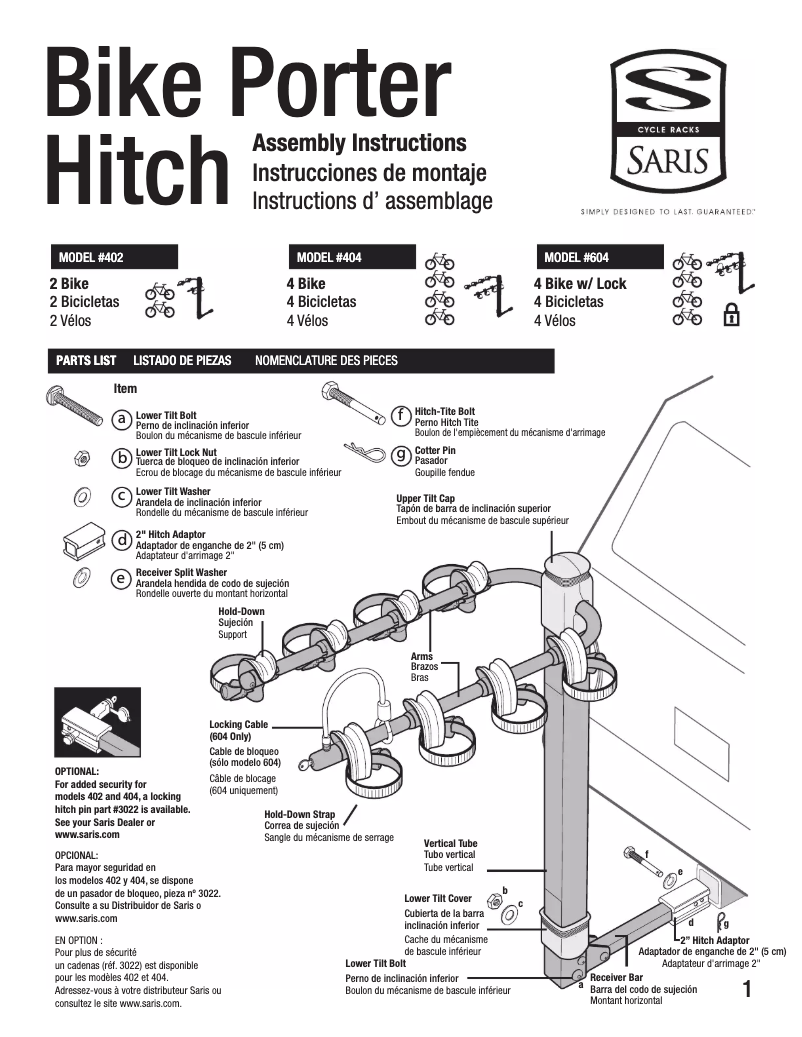 Página 1 del manual Manual de usuario Saris Bike Porter Hitch
