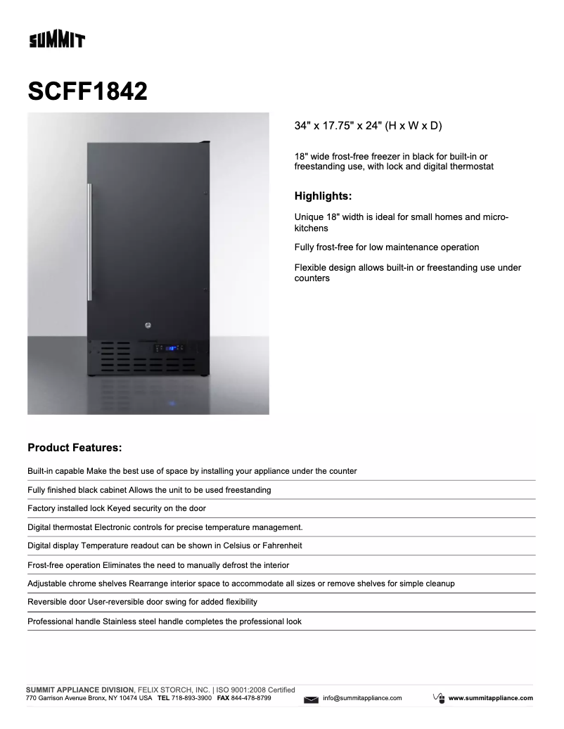 Página 1 del manual Ficha técnica Summit SCFF1842