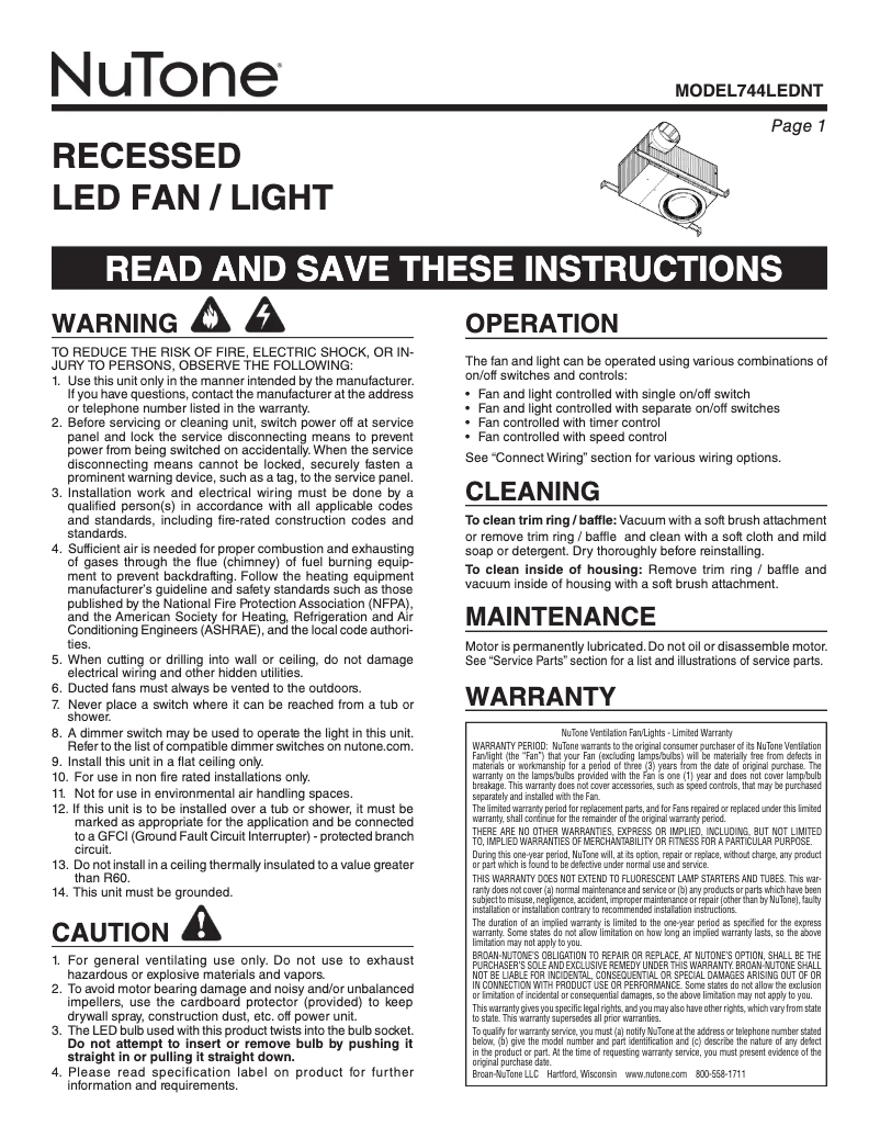 Imagen de la primera página del manual del dispositivo 744LEDNT